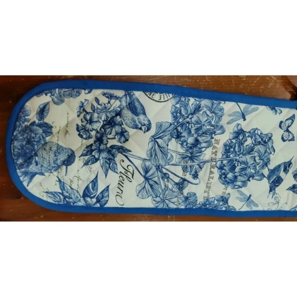 Michel‎ Design Works Double Oven Glove Mitts Blue Bird Flower Postal Euc